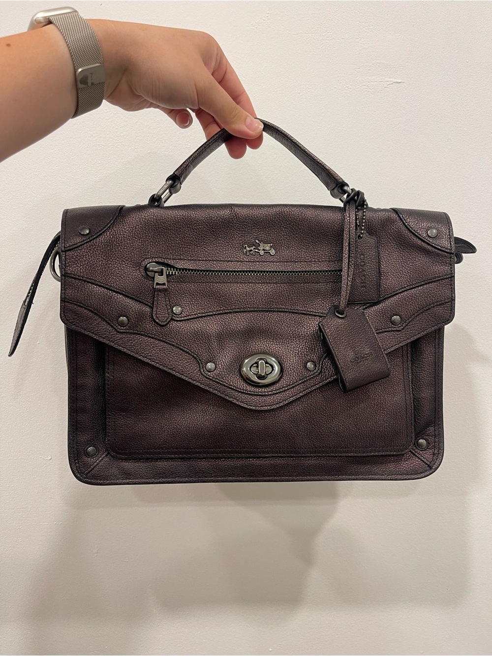 Coach Rhyder messenger Satchel in metallic leather